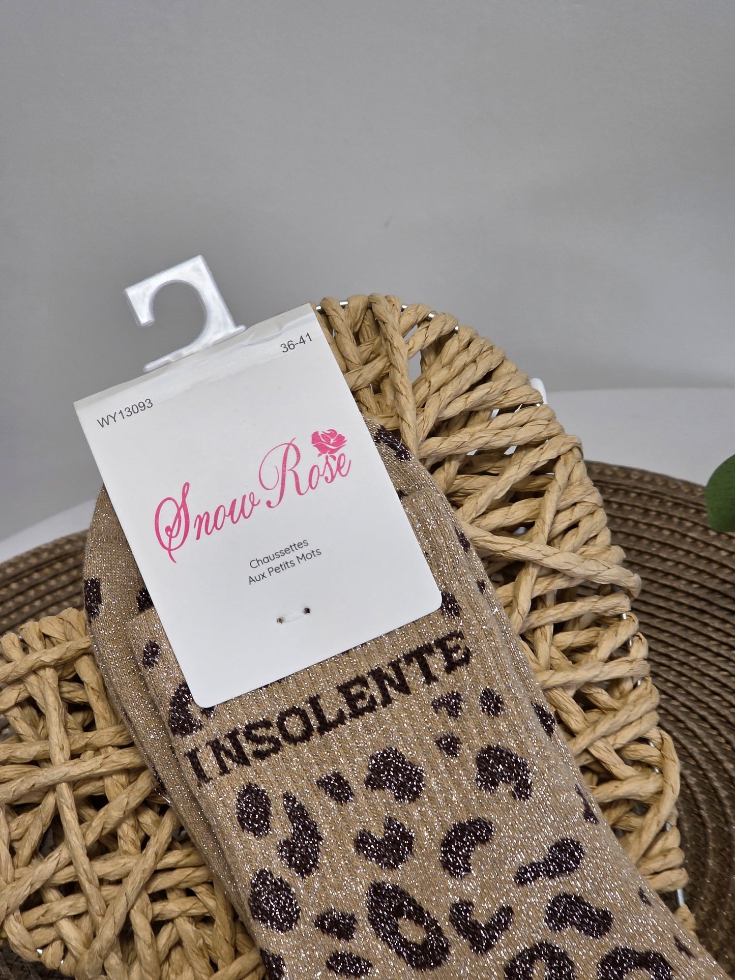 INSOLENTE - Chaussette à Paillette Léopard  Beige