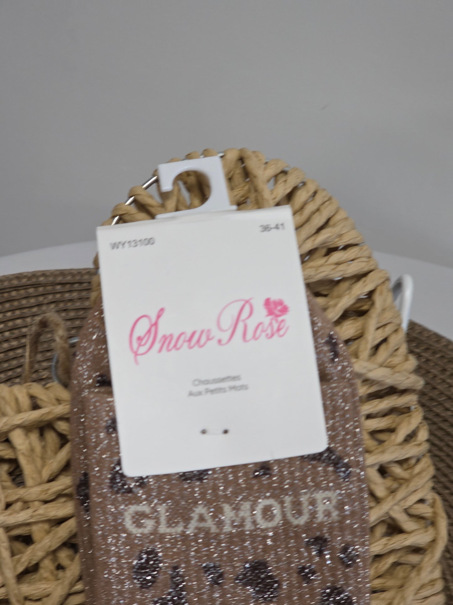 GLAMOUR - Chaussette à Paillette Léopard  Marron