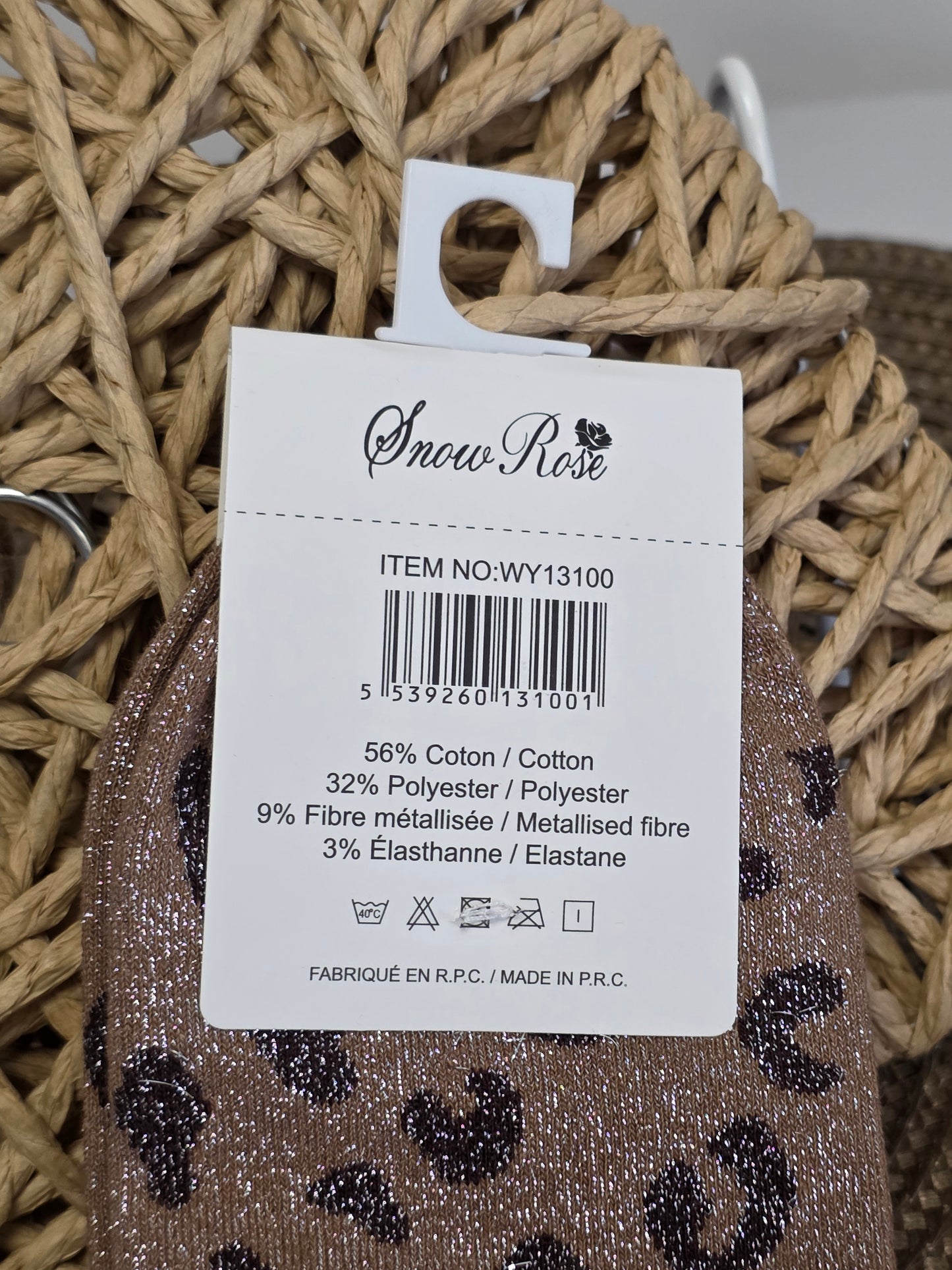 GLAMOUR - Chaussette à Paillette Léopard  Marron
