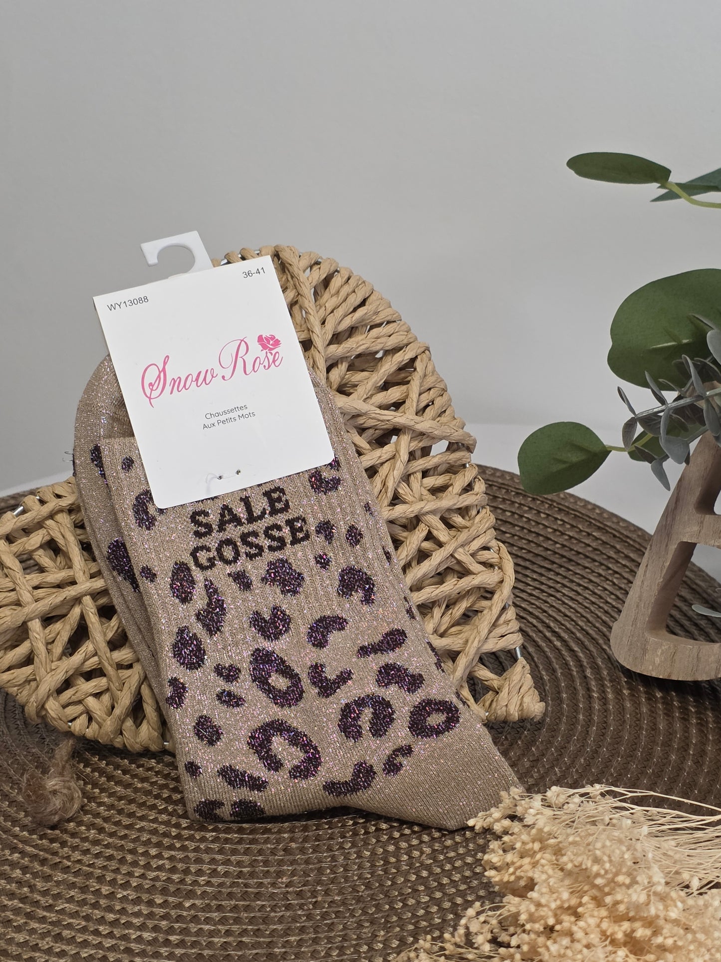 SALE GOSSE - Chaussette à Paillette Léopard  Beige