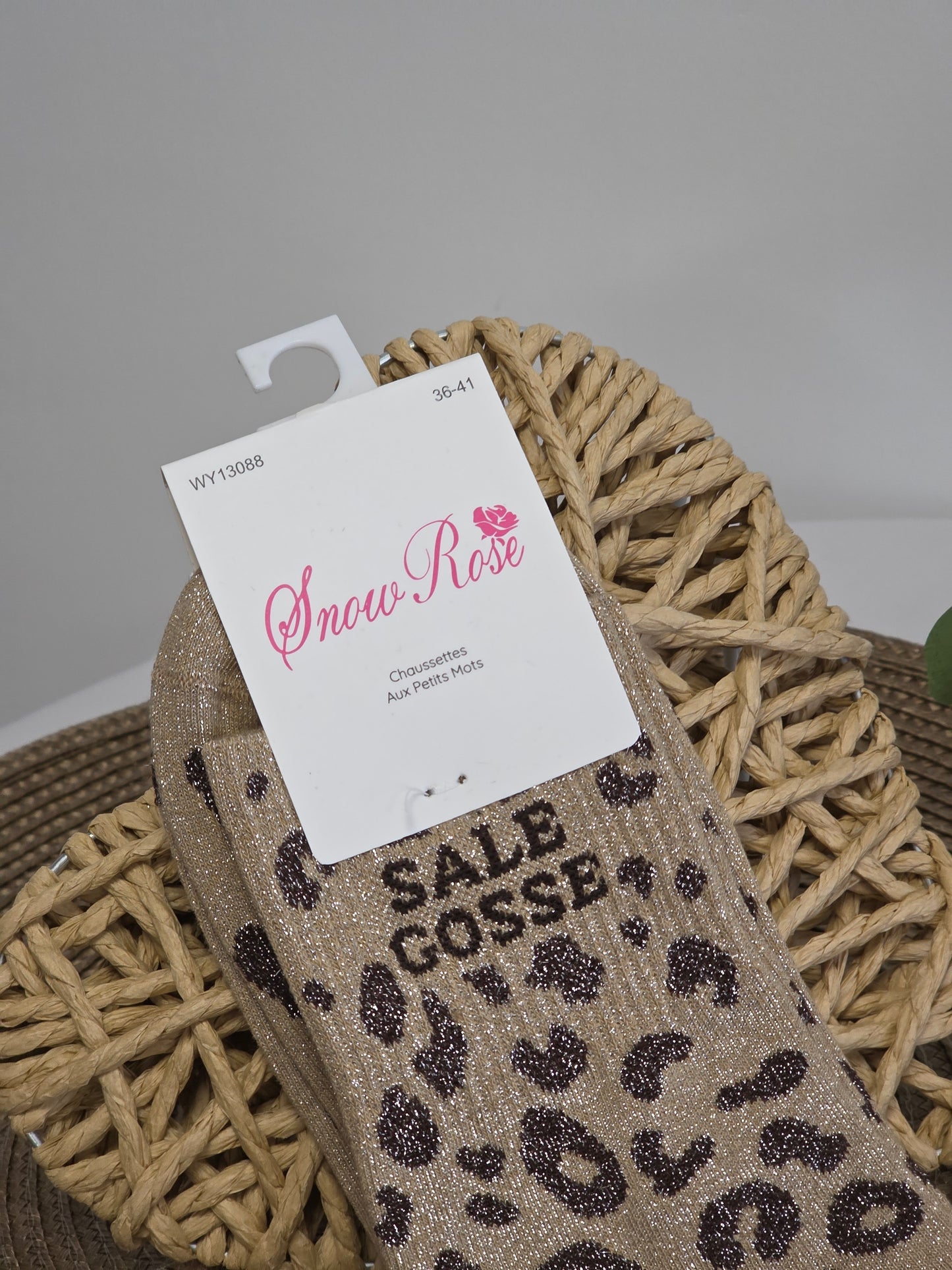 SALE GOSSE - Chaussette à Paillette Léopard  Beige