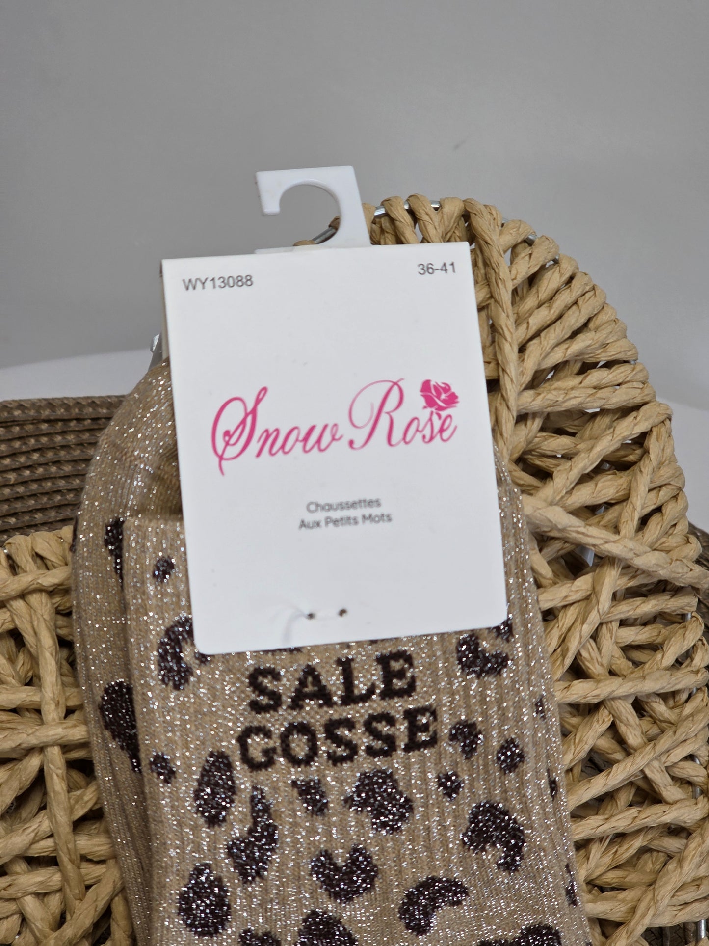 SALE GOSSE - Chaussette à Paillette Léopard  Beige