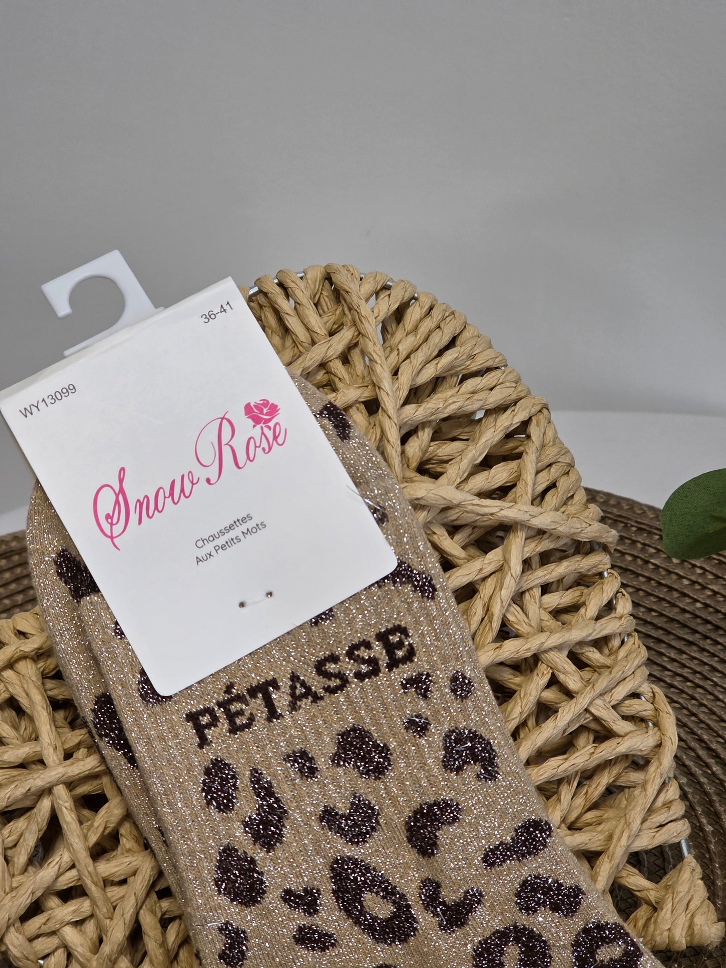 PETASSE - Chaussette à Paillette Léopard  Beige