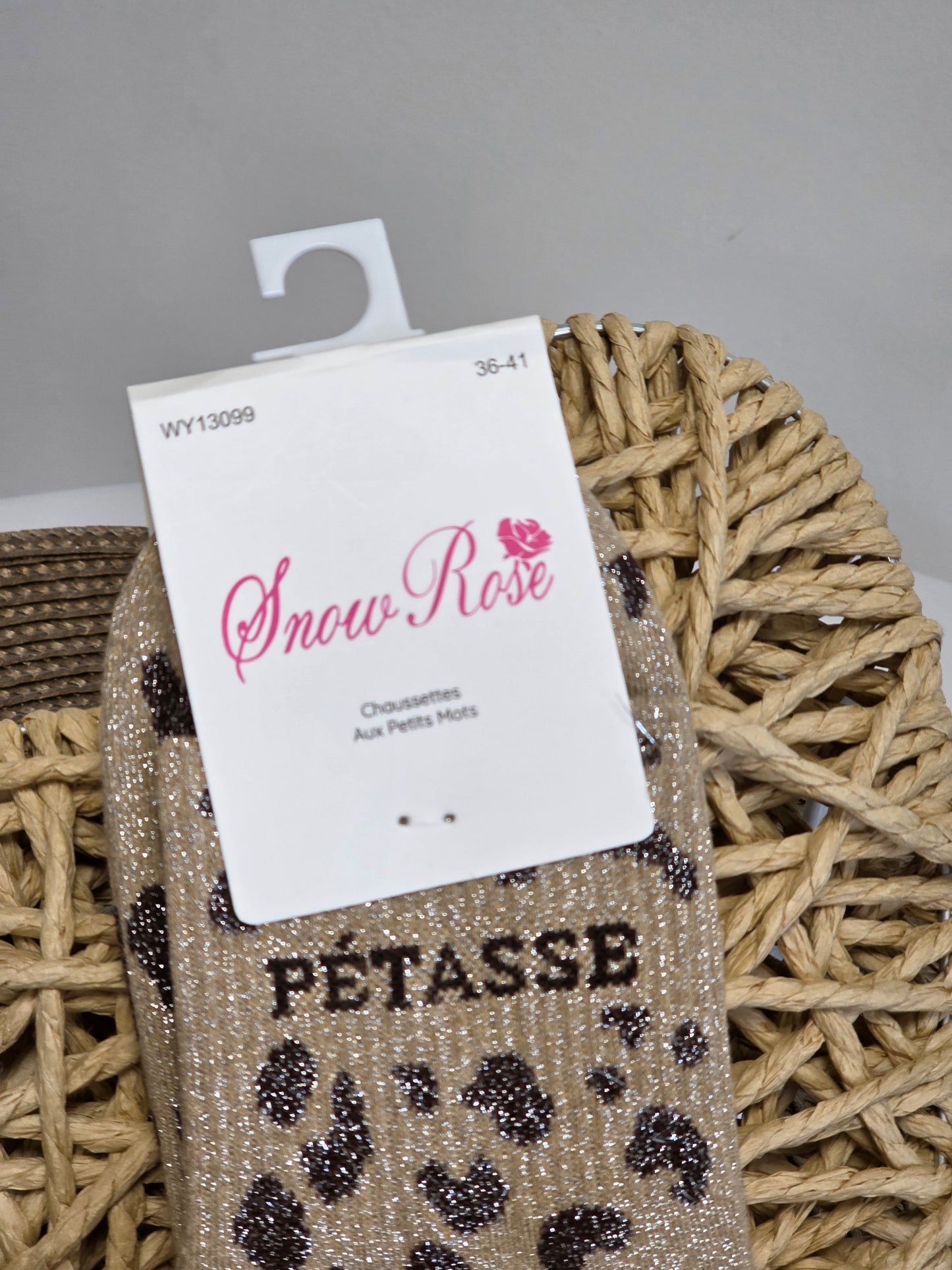 PETASSE - Chaussette à Paillette Léopard  Beige