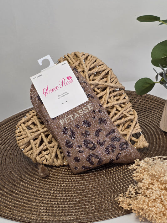 PETASSE - Chaussette à Paillette Léopard  Marron
