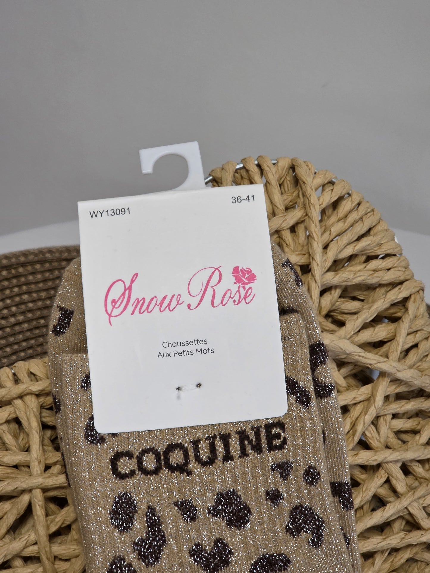 COQUINE - Chaussette à Paillette Léopard  Beige