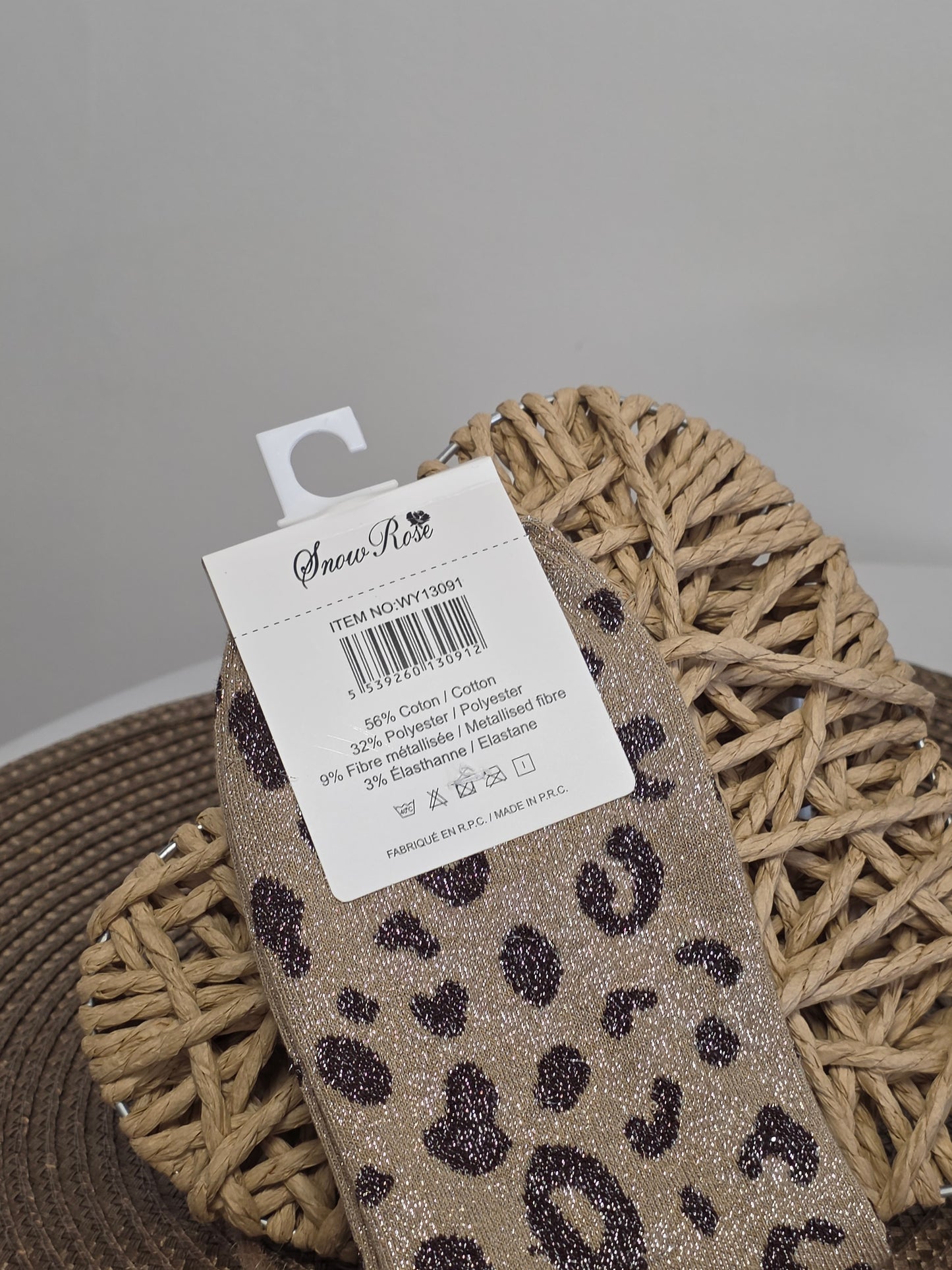 COQUINE - Chaussette à Paillette Léopard  Beige