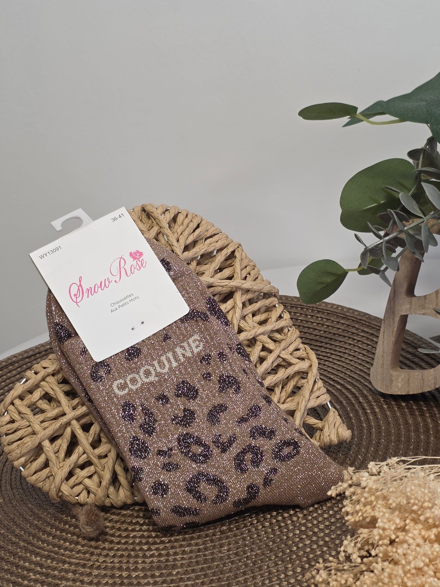 COQUINE - Chaussette à Paillette Léopard  Marron