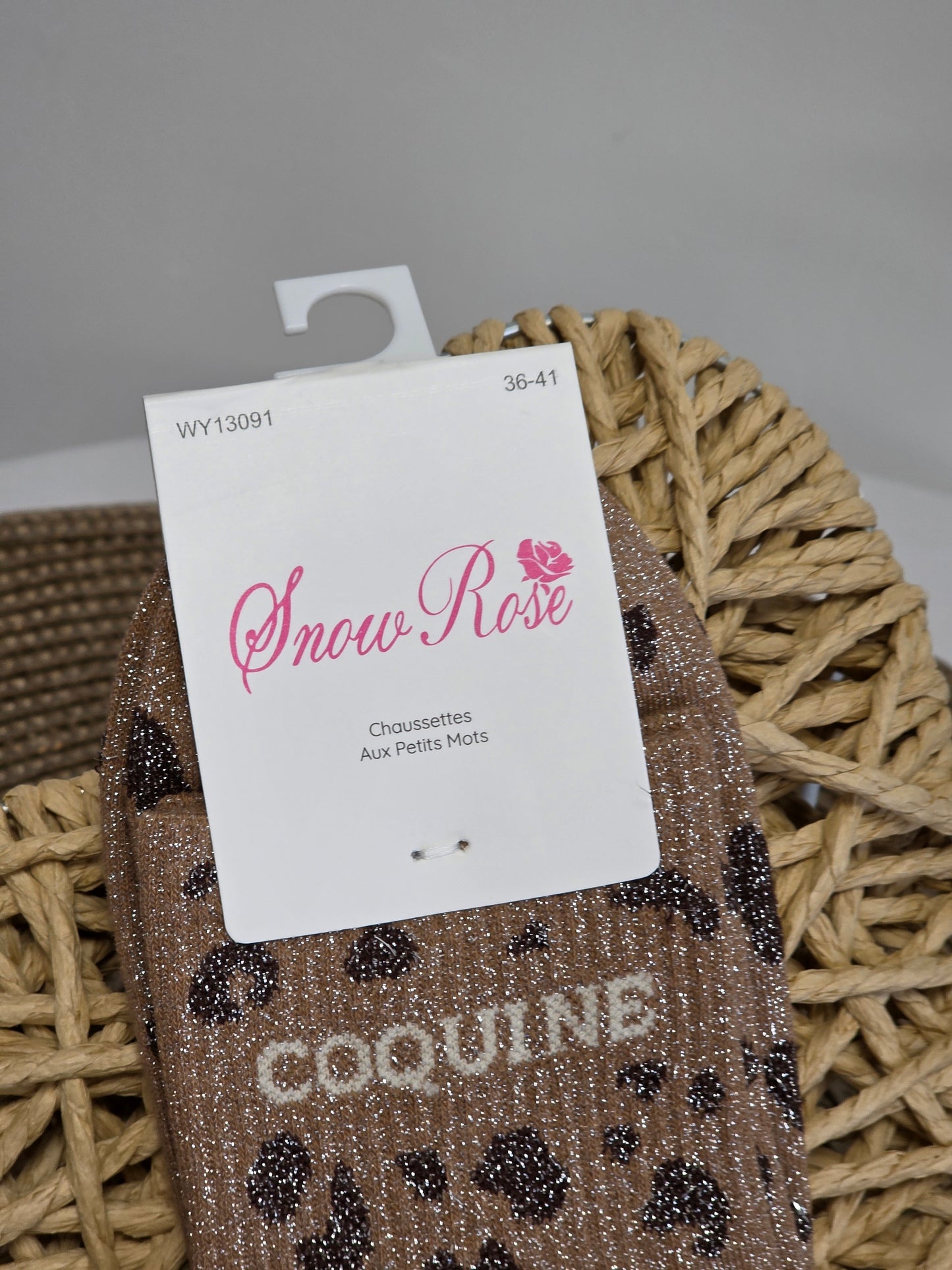 COQUINE - Chaussette à Paillette Léopard  Marron