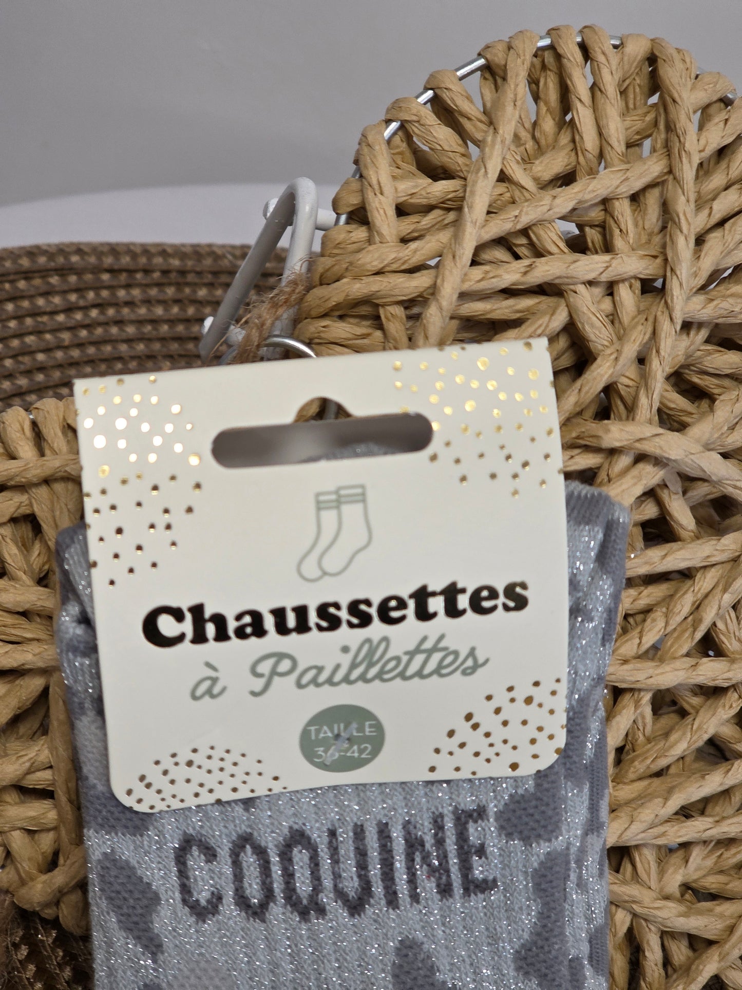 COQUINE - Chaussette à Paillette Léopard  Gris