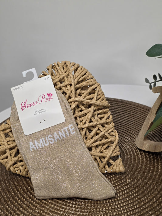 AMUSANTE - Chaussette à Paillette  Beige