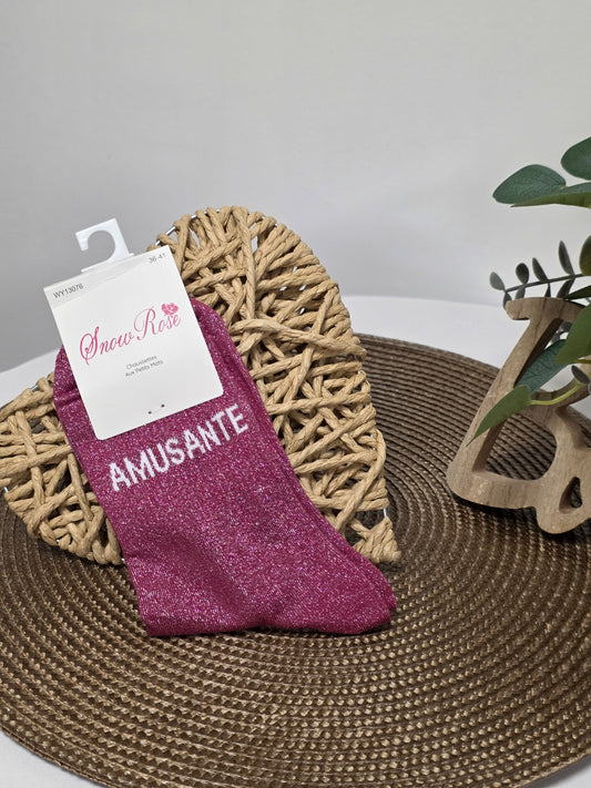 AMUSANTE - Chaussette à Paillette  Rouge Grenat