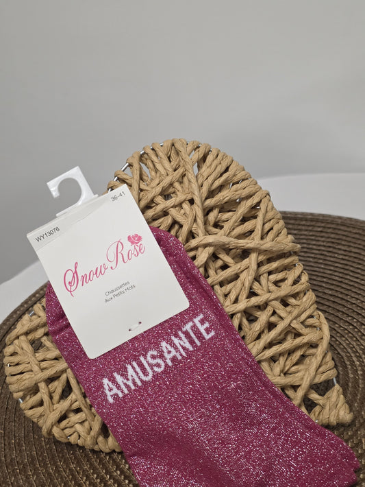 AMUSANTE - Chaussette à Paillette  Rouge Grenat
