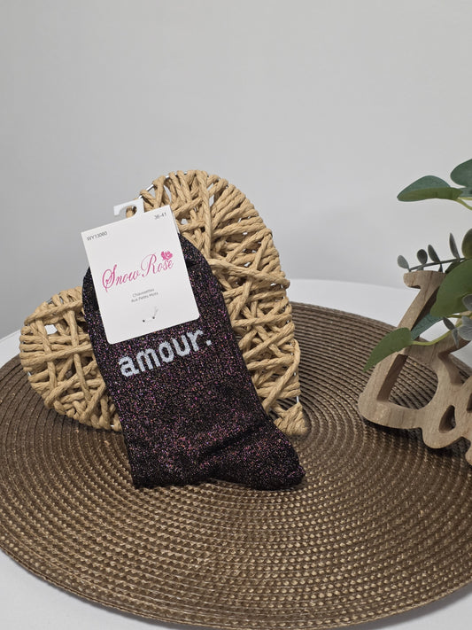 AMOUR - Chaussette à Paillette  Noir