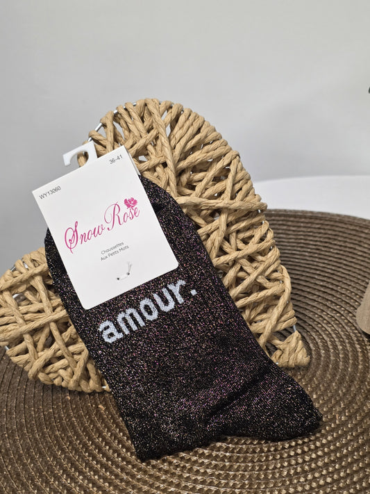 AMOUR - Chaussette à Paillette  Noir