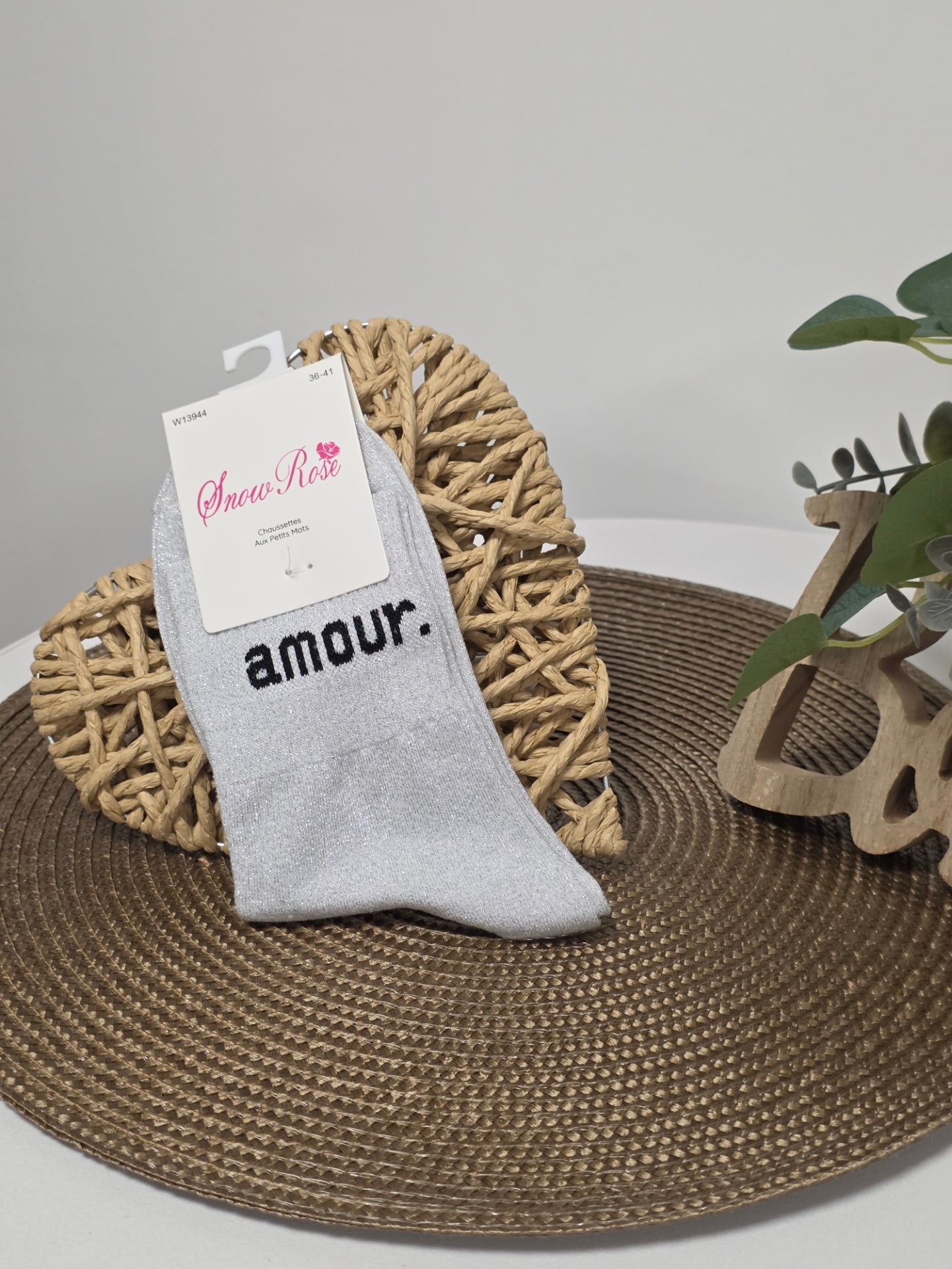 AMOUR - Chaussette à Paillette  Gris Clair