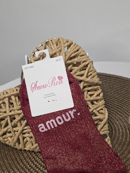 AMOUR - Chaussette à Paillette  Bordeaux