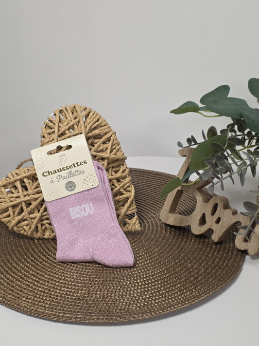 BISOU - Chaussette à Paillette  Rose