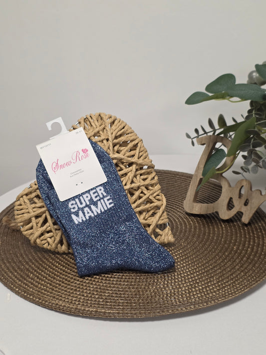 SUPER MAMIE - Chaussette à Paillette  Bleu