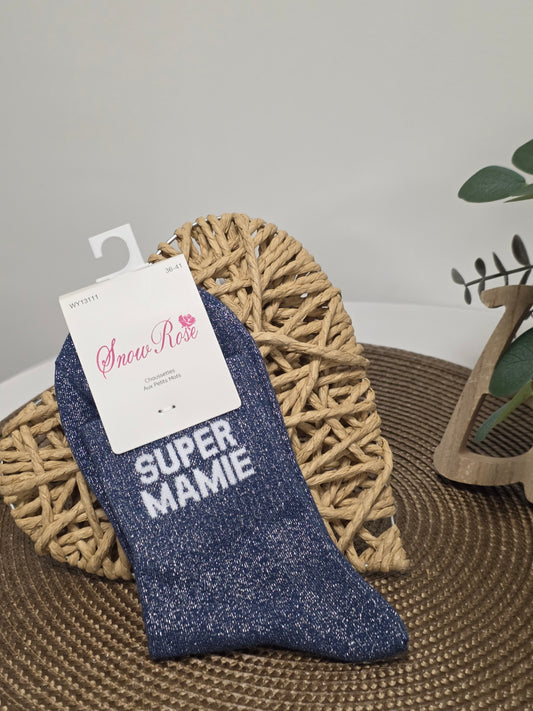 SUPER MAMIE - Chaussette à Paillette  Bleu