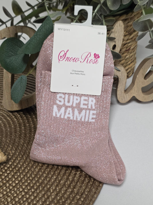 SUPER MAMIE - Chaussette à Paillette  Vieux Rose