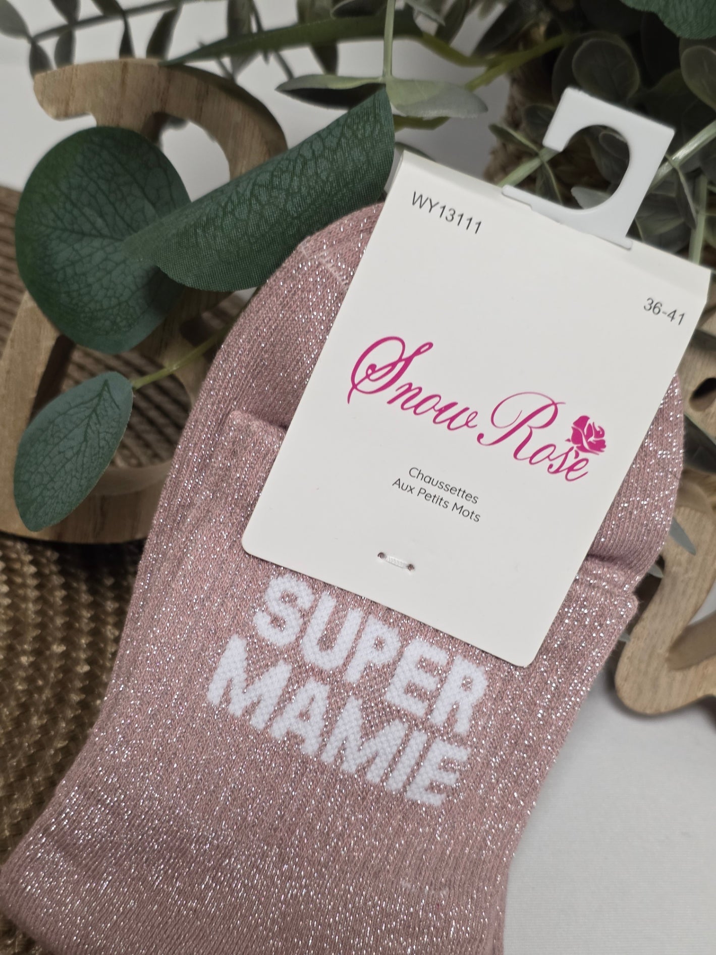 SUPER MAMIE - Chaussette à Paillette  Vieux Rose