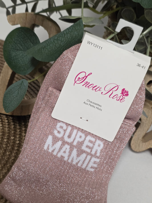 SUPER MAMIE - Chaussette à Paillette  Vieux Rose