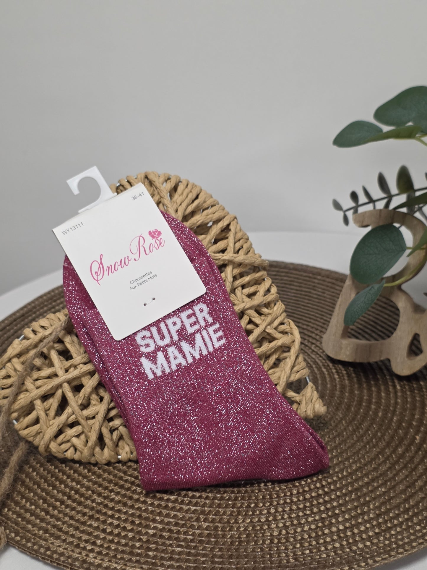 SUPER MAMIE - Chaussette à Paillette  Rouge Grenat