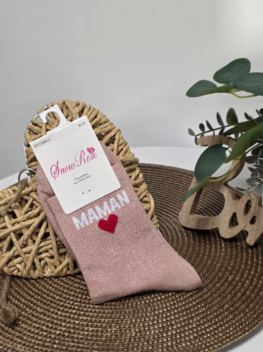Maman - Chaussette à Paillette  Pêche