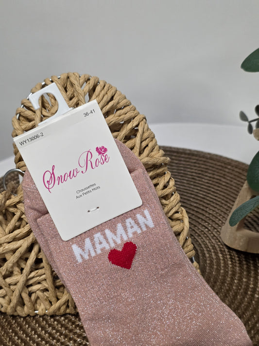 Maman - Chaussette à Paillette  Pêche