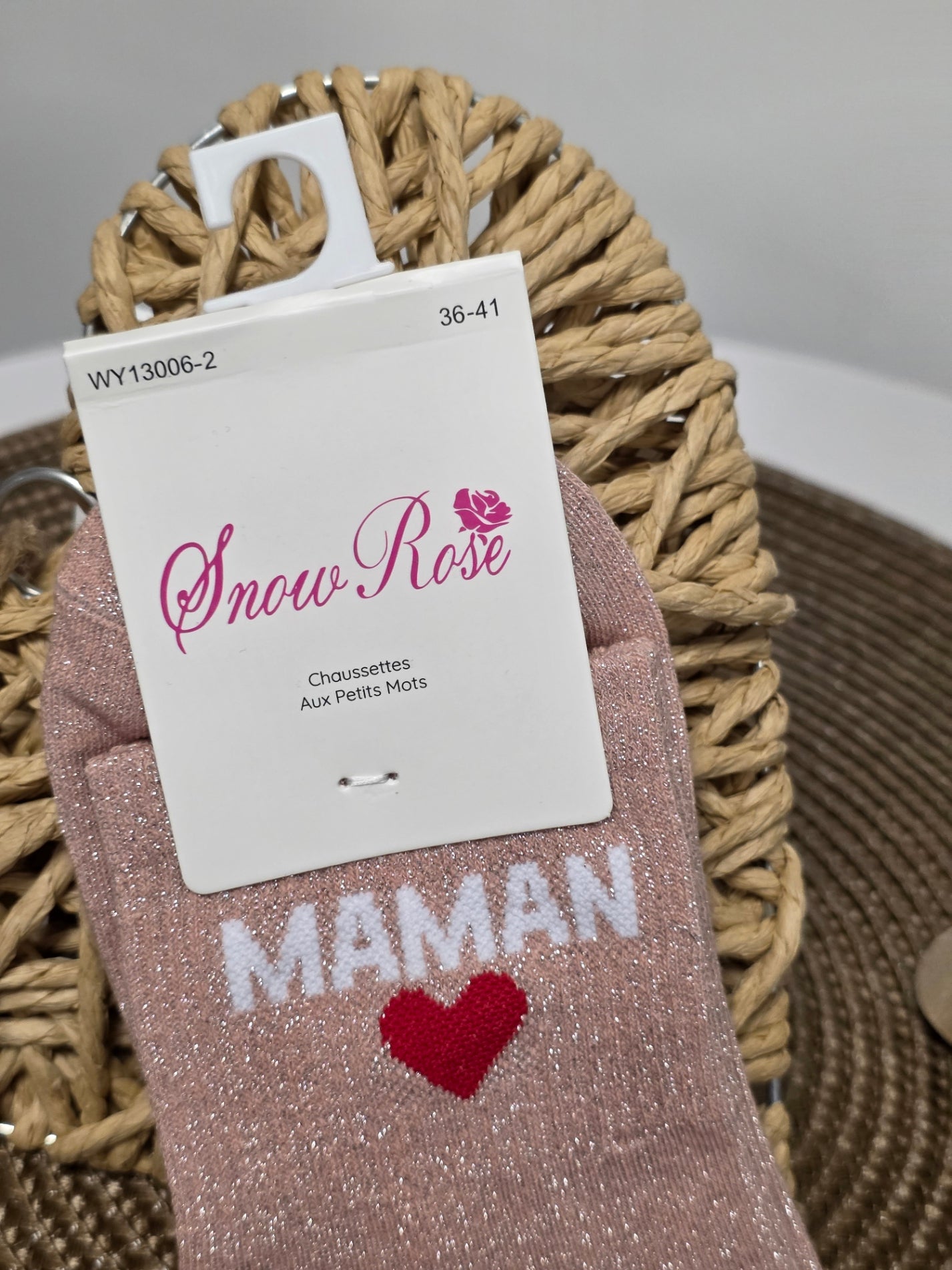 Maman - Chaussette à Paillette  Pêche