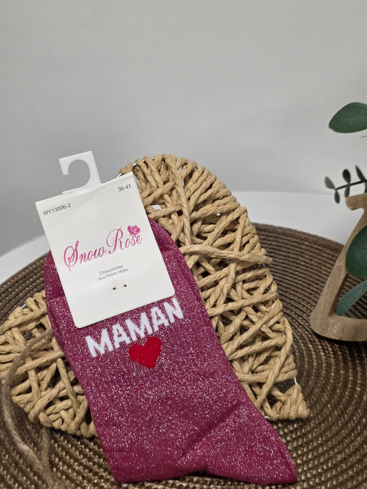 Maman - Chaussette à Paillette  Rouge Grenat
