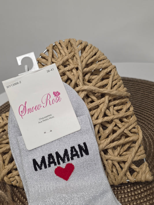Maman - Chaussette à Paillette  Gris Clair