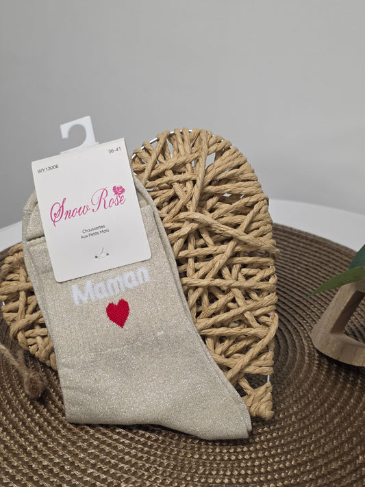 Maman - Chaussette à Paillette  Beige