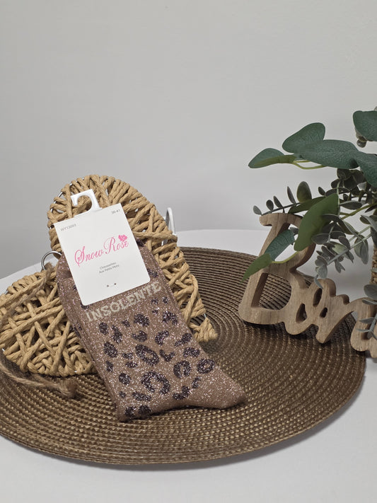 INSOLENTE - Chaussette à Paillette Léopard  Marron