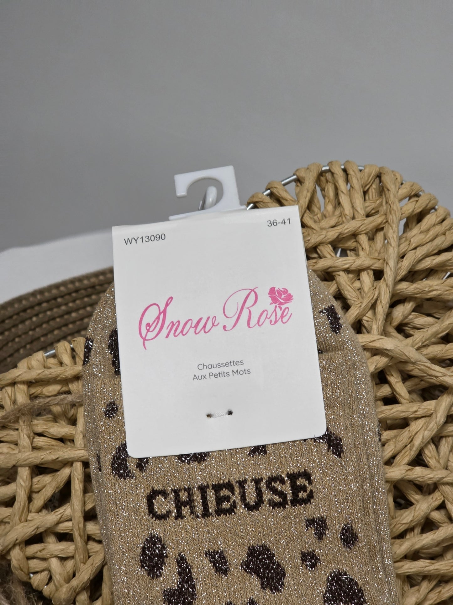 CHIEUSE - Chaussette à Paillette Léopard  Beige