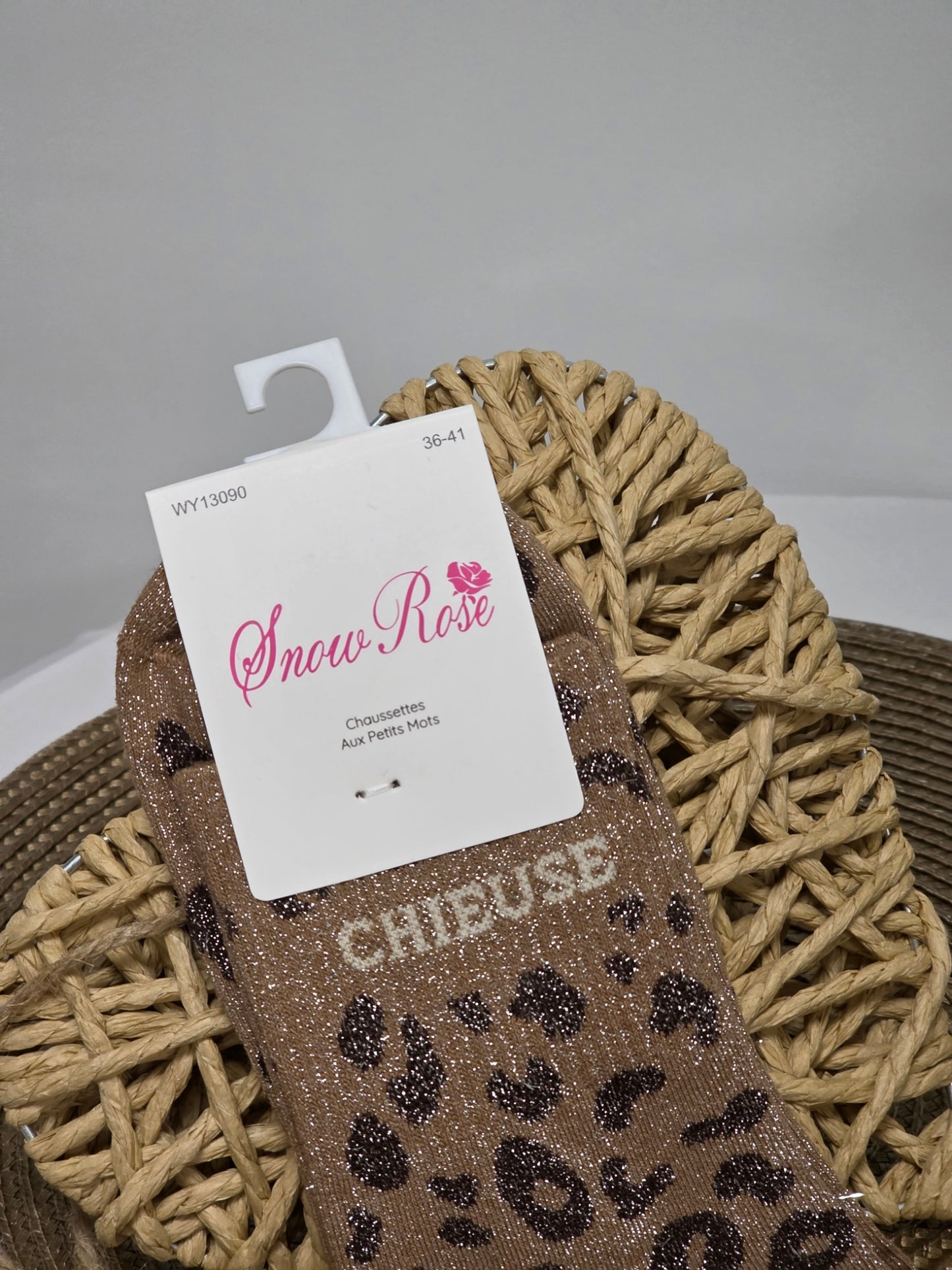 CHIEUSE - Chaussette à Paillette Léopard  Marron