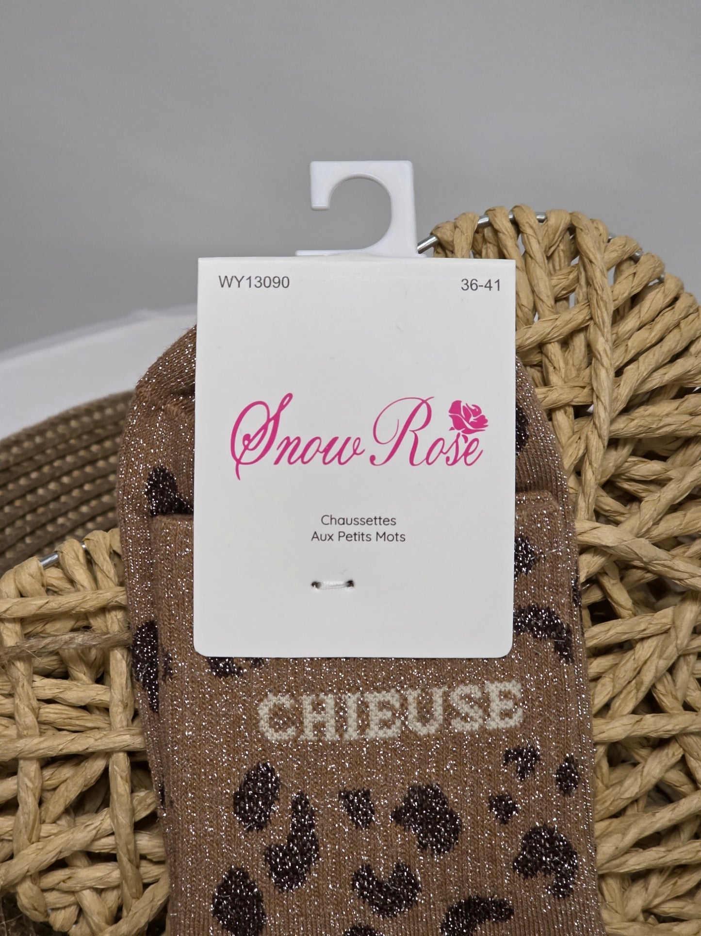 CHIEUSE - Chaussette à Paillette Léopard  Marron