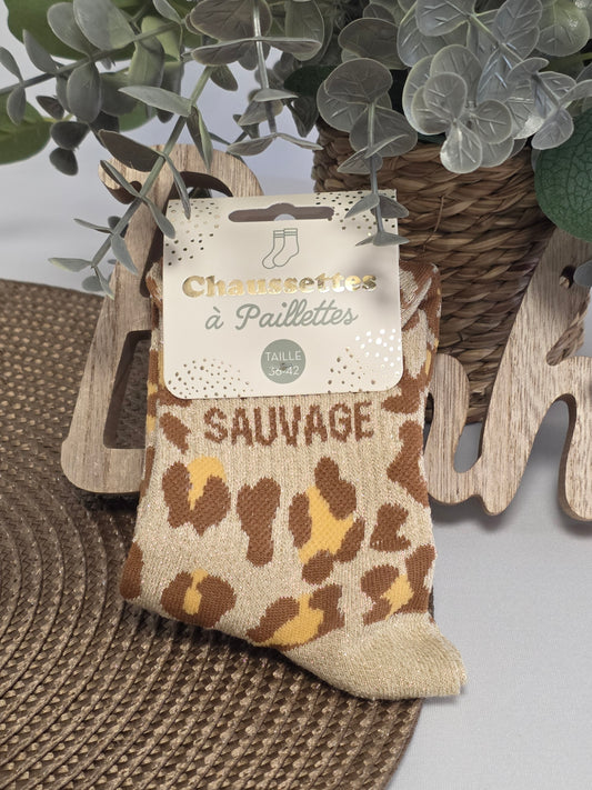 SAUVAGE - Chaussette à Paillette Léopard
