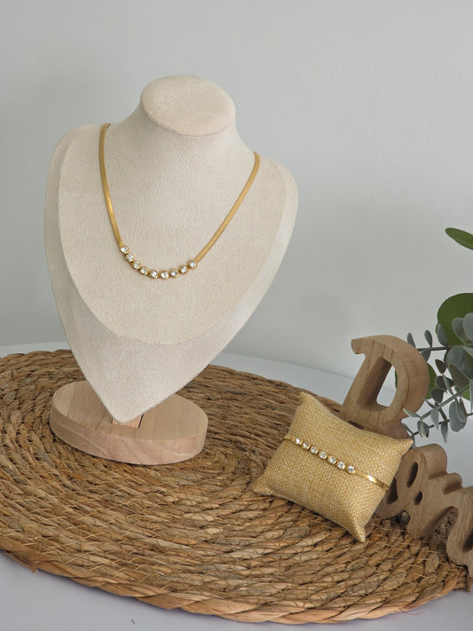 Coffret Pendentif Bracelet doré perle Blanche