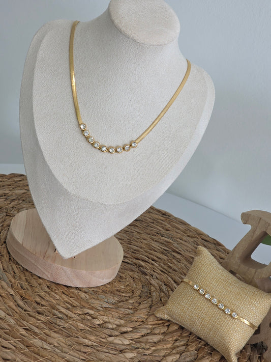 Coffret Pendentif Bracelet doré perle Blanche