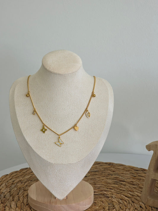 Pendentif Breloque Doré Papillon Blanc