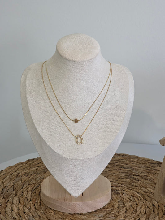 Ensemble Pendentif Goutte d'Eau Strass Doré