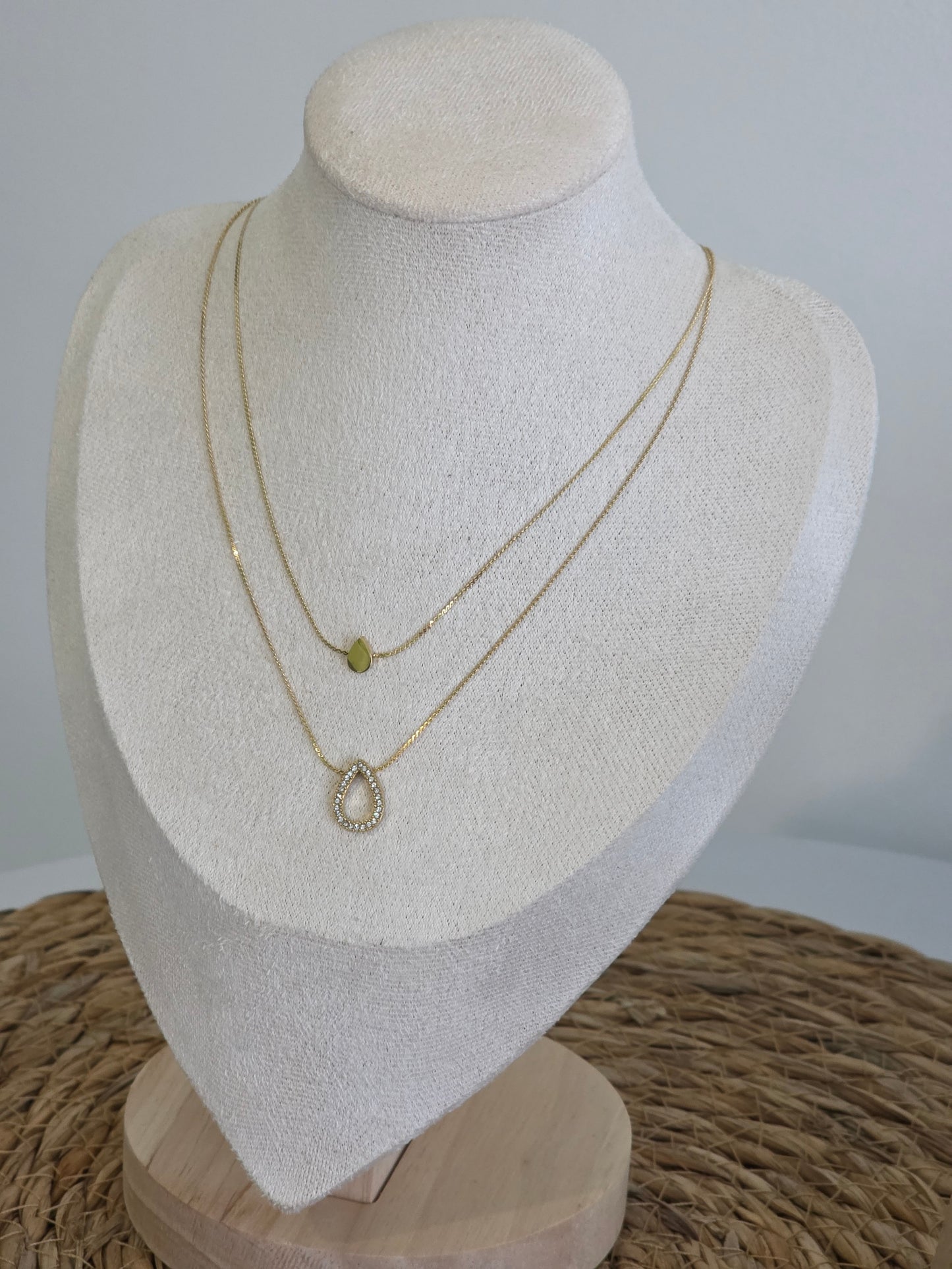 Ensemble Pendentif Goutte d'Eau Strass Doré