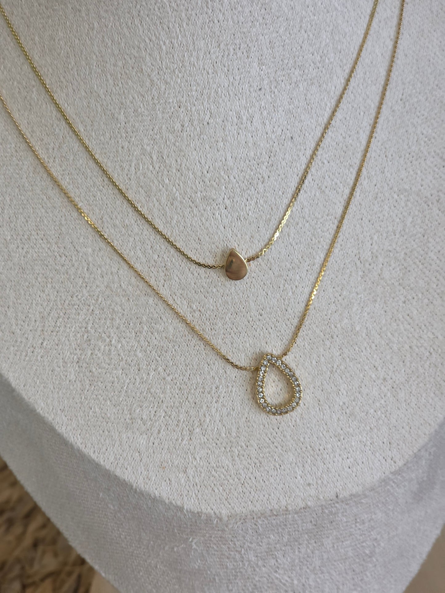 Ensemble Pendentif Goutte d'Eau Strass Doré