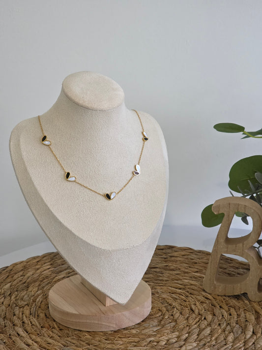 Pendentif Doré Cœur Noir Blanc