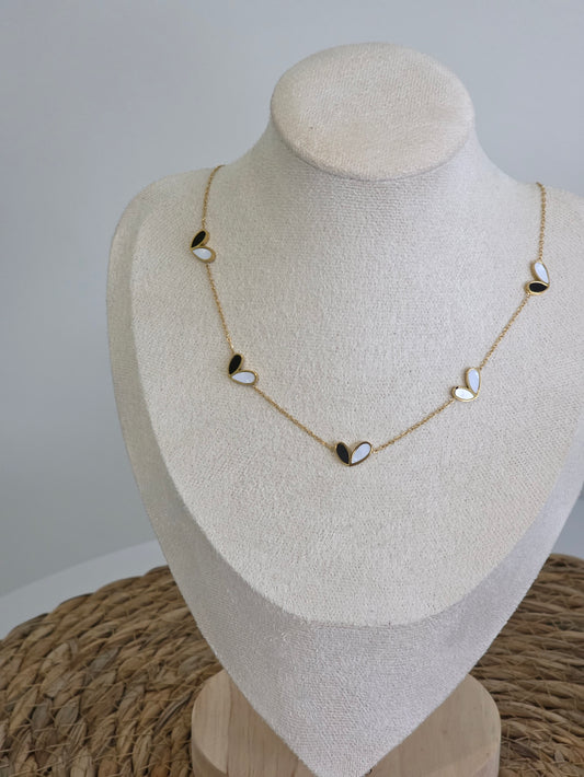 Pendentif Doré Cœur Noir Blanc