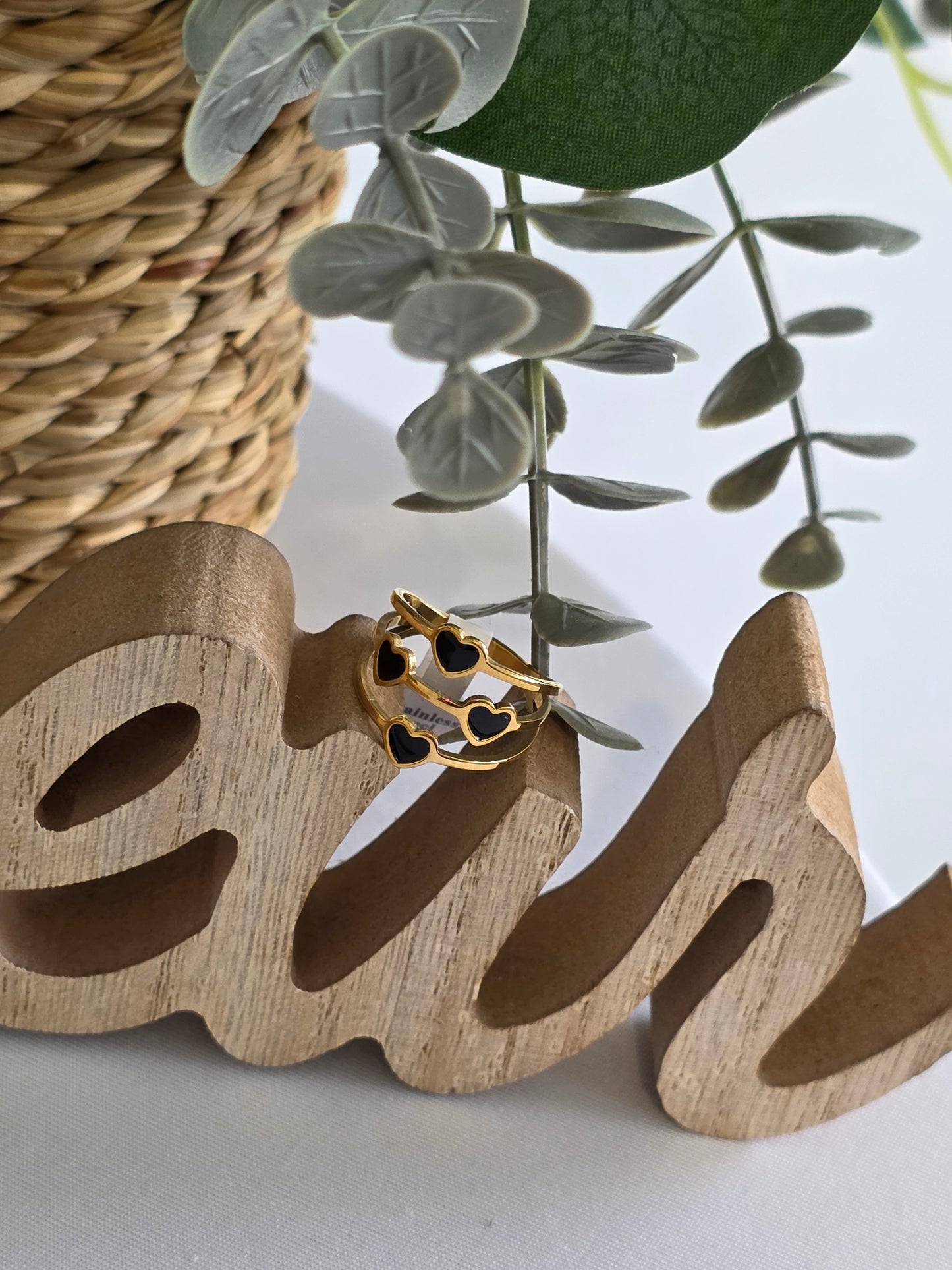 Nos Bagues Cœur Noir Doré