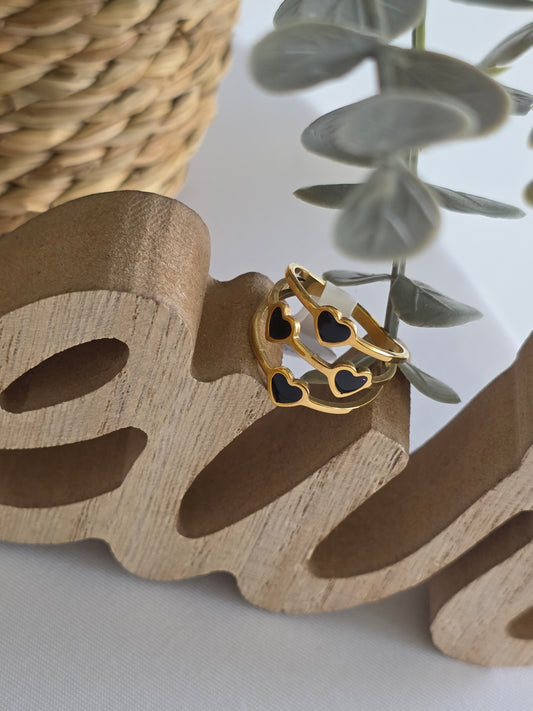 Nos Bagues Cœur Noir Doré