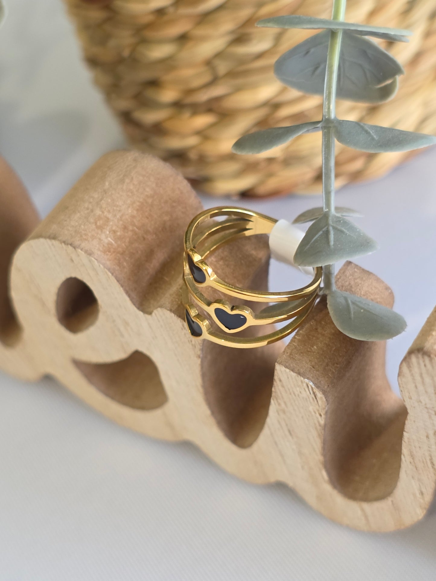 Nos Bagues Cœur Noir Doré